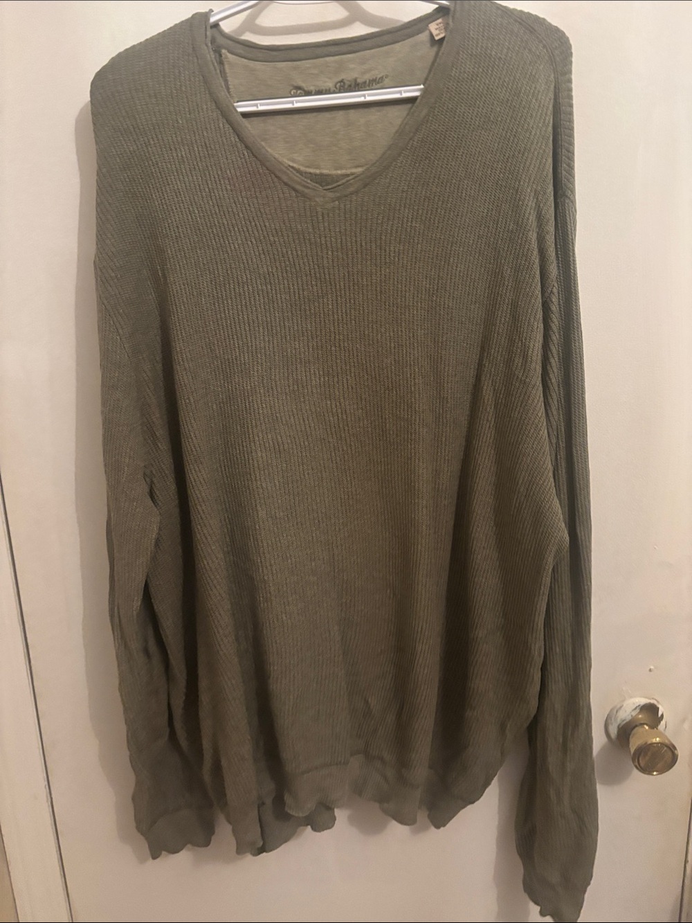 Tommy Bahama Olive V-Neck Waffle Knit Sweater